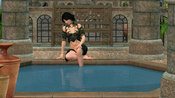 Картинка 3д+графика люди+ people девушка бассейн взгляд фон