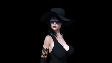 Картинка 3д+графика люди+ people девушка взгляд фон шляпа