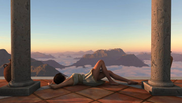 Картинка 3д+графика люди+ people колоны фон взгляд природа девушка