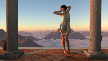 обоя 3д графика, люди , people, природа, колоны, фон, взгляд, девушка