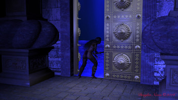 Картинка newbie+andes+tkhe+ansient+alienia 3д+графика фантазия+ fantasy грудь фон взгляд эльфийка оружие