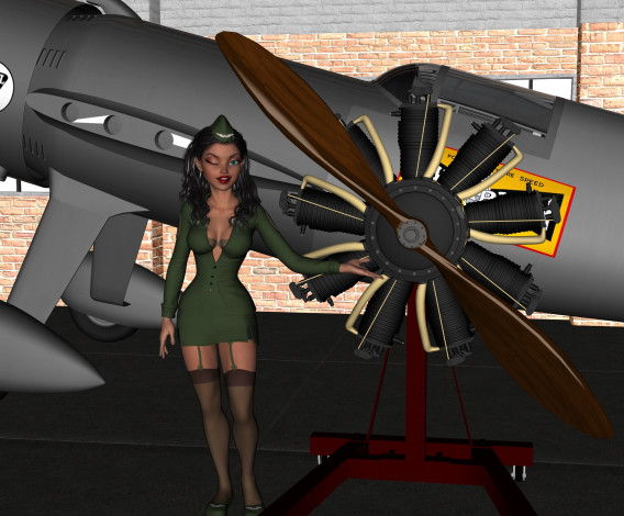 Обои картинки фото 3д графика, люди , people, самолет, фон, взгляд, девушка