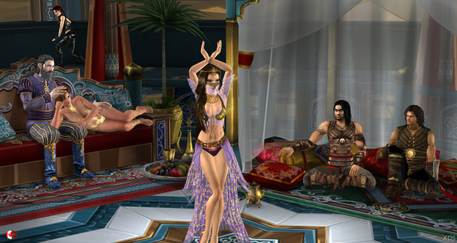 Обои картинки фото 3д графика, люди , people, интерьер, люди, танец, фон, взгляд, девушка