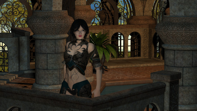 Обои картинки фото 3д графика, люди , people, оружие, фон, взгляд, девушка