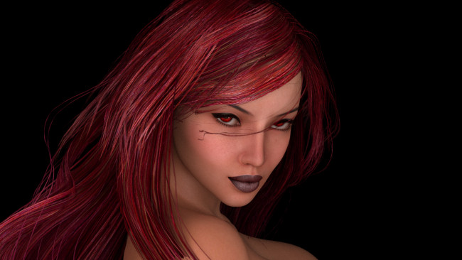 Обои картинки фото 3д графика, портрет , portraits, взгляд, девушка, рыжая, фон