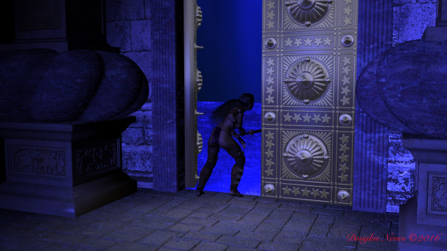 Обои картинки фото newbie andes tkhe ansient alienia, 3д графика, фантазия , fantasy, грудь, фон, взгляд, эльфийка, оружие