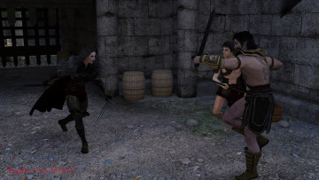 обоя 3д графика, существа , creatures, девушка, взгляд, фон, вампир, оружие