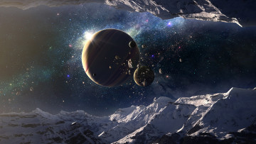 Картинка космос арт звезды вселенная галактика горы планеты