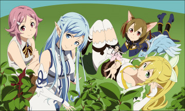 Картинка аниме sword+art+online девушки взгляд фон