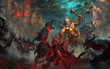 Картинка фэнтези нежить викинг человек богатырь булава демоны монстры оружие битва сражение