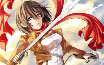 Картинка shingeki+no+kyojin аниме взгляд девушка фон