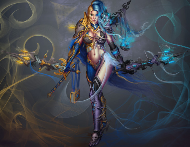 Обои картинки фото фэнтези, девушки, фон, меч, девушка, униформа, взгляд