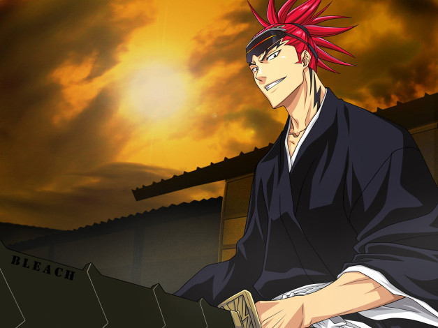 Обои картинки фото аниме, bleach, abarai, renji, shinigami, воин, меч