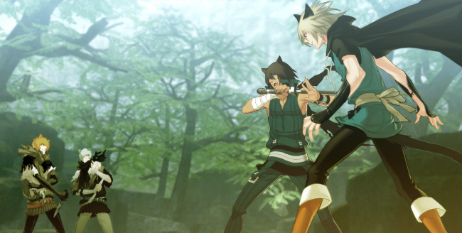 Обои картинки фото аниме, lamento, лес, асато, бой, рибика, коное, братья, уру, киру