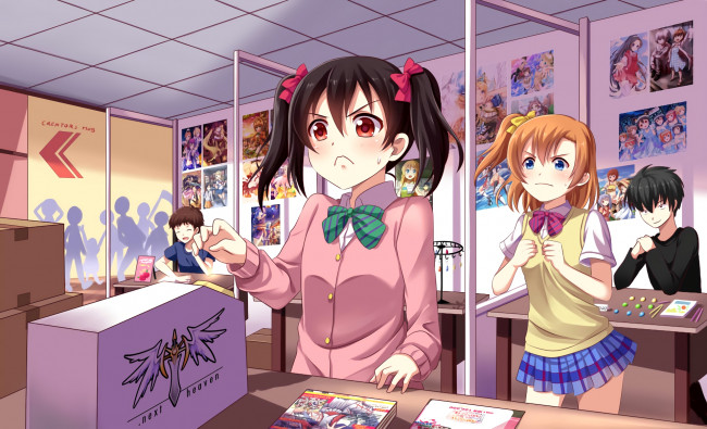 Обои картинки фото аниме, unknown,  другое, фон, взгляд, девушки