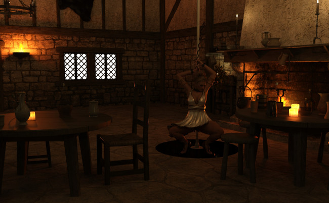 Обои картинки фото 3д графика, люди , people, камин, фон, взгляд, девушка