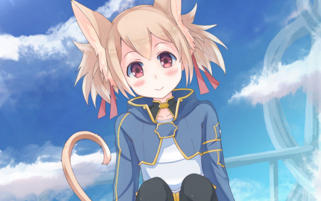 Обои картинки фото аниме, sword art online, девушка, взгляд, фон