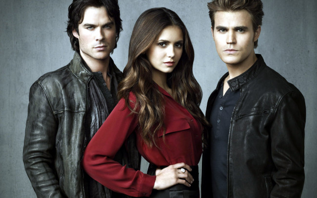 Обои картинки фото кино фильмы, the vampire diaries, nina, dobrev, damon, paul, somerhalder, wesley, stefan, ian