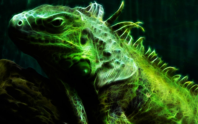 Обои картинки фото разное, компьютерный дизайн, игуана, ящерица, зеленая, ветка
