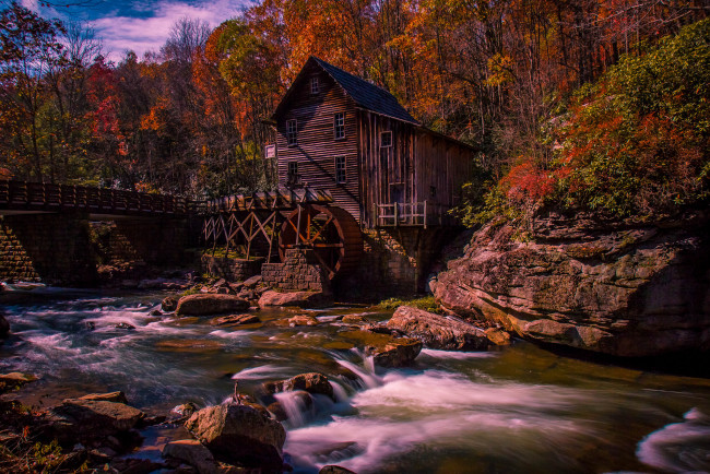 Обои картинки фото разное, мельницы, река, лес