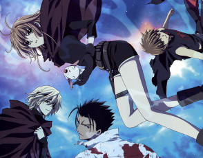 Картинка аниме tsubasa+reservoir+chronicles плащи зверек небо парни девушка