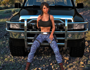 Картинка 3д+графика люди-авто мото+ people-+car+ +moto фон взгляд девушка