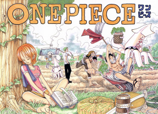 Картинка аниме one+piece грабли кальмары люди поле девушка дерево