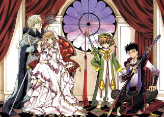 Картинка аниме tsubasa+reservoir+chronicles шторы окно оружие кресло девушка парни