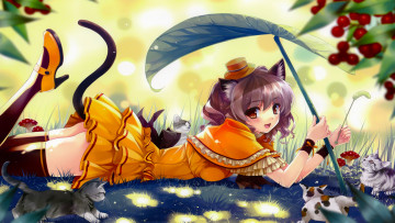 Картинка аниме животные +существа фон взгляд девушка