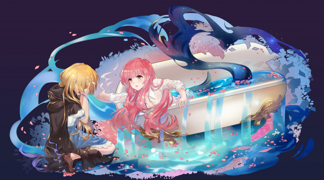 Обои картинки фото аниме, животные,  существа, русалка, девушки