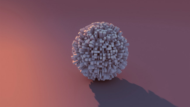 Обои картинки фото 3д графика, моделирование , modeling, минимализм, рендеринг, свет, прямоугольники, фигура, розовый, фон, объемная, графика, белый, шар, тень