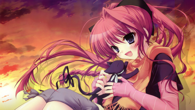 Обои картинки фото аниме, животные,  существа, фон, взгляд, девушка