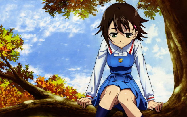 Обои картинки фото аниме, unknown,  другое , девушка, осень, дерево, форма, ветка