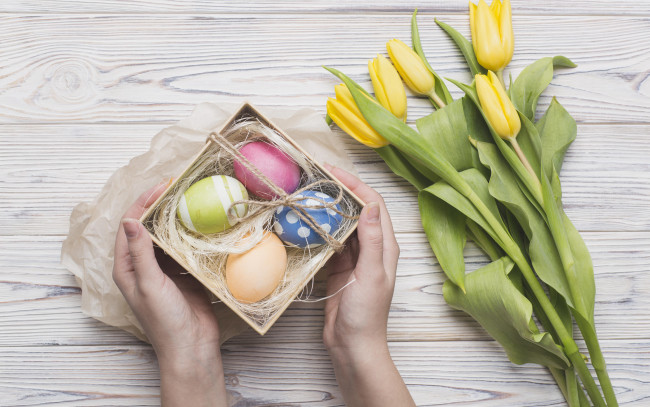 Обои картинки фото праздничные, пасха, цветы, яйца