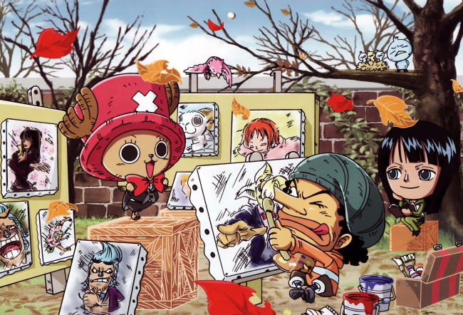 Обои картинки фото аниме, one piece, портреты, существа, птицы, картины, деревья, осень