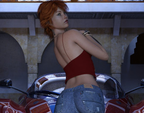 Картинка 3д+графика люди-авто мото+ people-+car+ +moto фон взгляд девушка