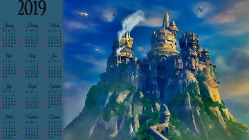 Картинка календари фэнтези мост гора замок
