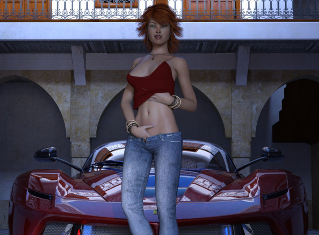 Обои картинки фото 3д графика, люди-авто, мото , people- car ,  moto, фон, взгляд, девушка