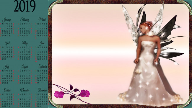 Обои картинки фото календари, фэнтези, фея, крылья, девушка, цветок