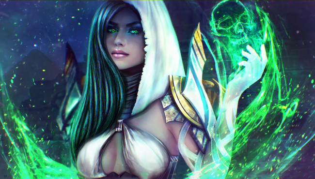 Обои картинки фото видео игры, guild wars 2, магия, взгляд, фон, девушка
