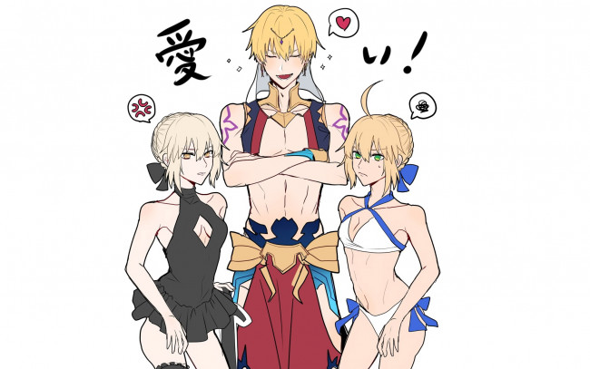 Обои картинки фото аниме, fate, stay night,  grand order,  apocrypha, девушки, соперничество, парень