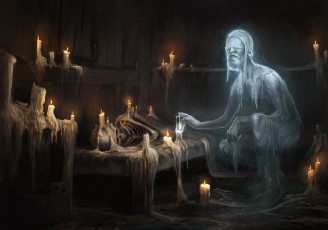 Картинка фэнтези призраки свечи фон скелет призрак