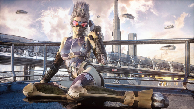 Обои картинки фото 3д графика, _science fiction, девушка, фон, очки, униформа