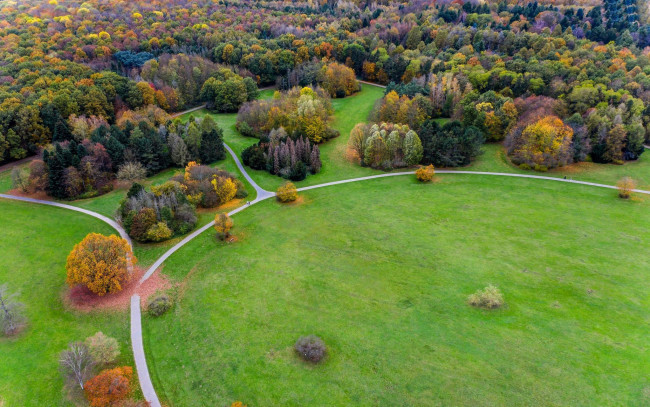 Обои картинки фото природа, парк, панорама, лужайки