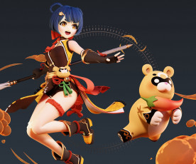 Картинка аниме genshin+impact девушка мишка копье