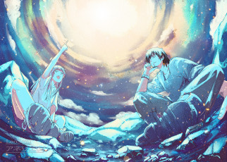 Картинка аниме unknown +другое+ девочка парень небо