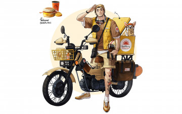 Картинка аниме unknown +другое+ парень собака мотоцикл доставка