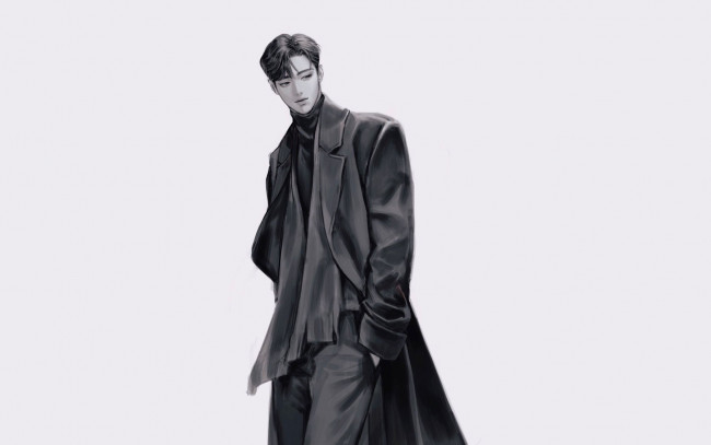 Обои картинки фото аниме, unknown,  другое , парень, пальто, шарф