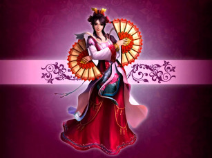 обоя видео игры, red cliff, девушка, наряд, веера