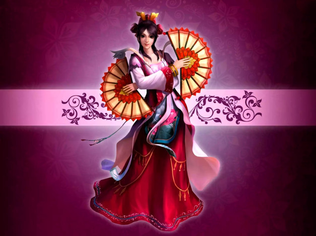 Обои картинки фото видео игры, red cliff, девушка, наряд, веера